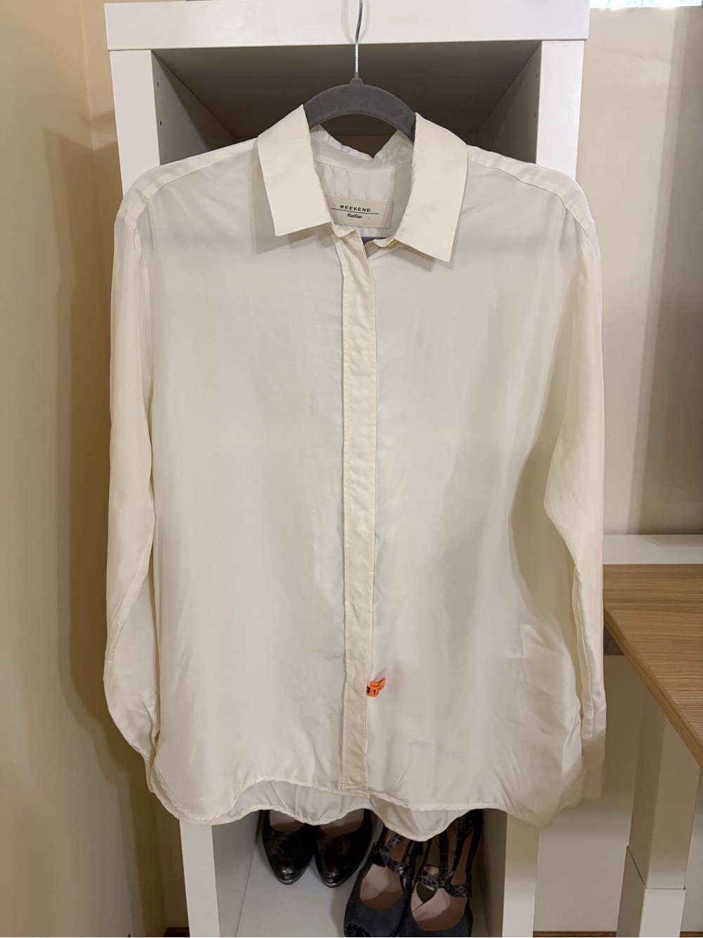 Weekend MaxMara Ivory Long-Sleeve Silk Shirt| size 8